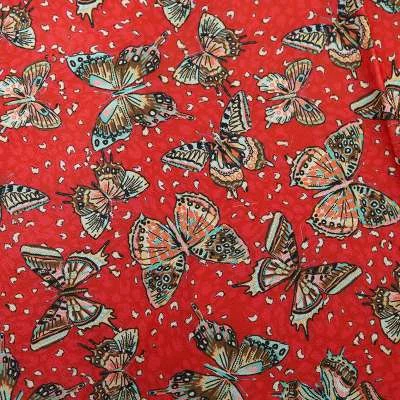 Tissu Maille Crézia : Papillons Rouges - Matière Confortable