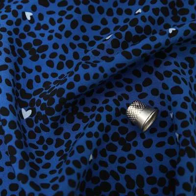 Tissu Crêpe de Luxe Motif Tacheté Noir sur Fond Bleu Royal - Achetez en Ligne
