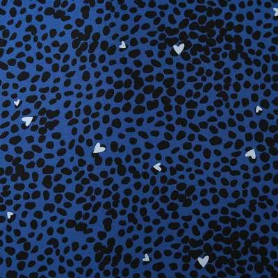 Tissu Crêpe de Luxe Exclusif : Motif Tacheté Noir sur Fond Bleu Royal