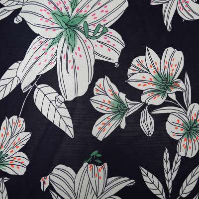 Crêpe Muse Marine à Motif Floral - Tissu de Qualité Supérieure pour la Couture