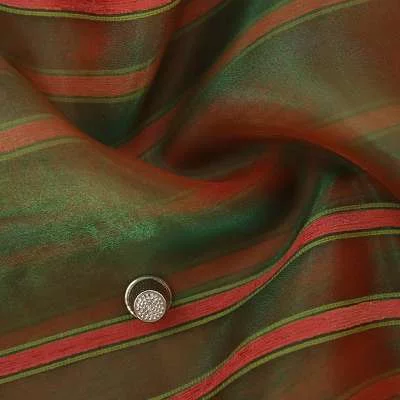 Tissu Organza Kaki de Luxe - Rayures Rouge à la Mode