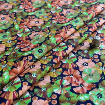 Tissu Popeline en Coton avec Motif Fleurs