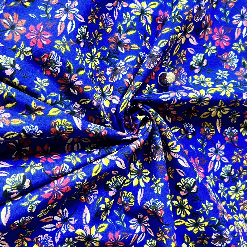Tissu Popeline Coton Imprimé Fleur Océanne Bleu de Qualité, Tissu au mètre  