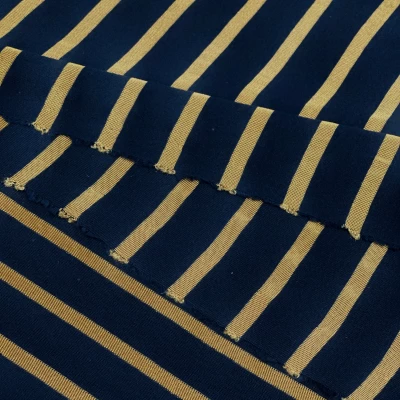Tissu Jersey Coton Lourd Marinière Bleu Marine-or