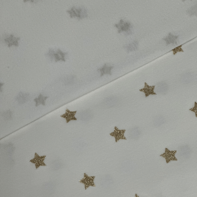 Acheter du Tissu Jersey Coton Écru avec Motif Étoiles Dorées