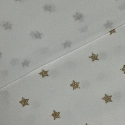 Acheter du Tissu Jersey Coton Écru avec Motif Étoiles Dorées