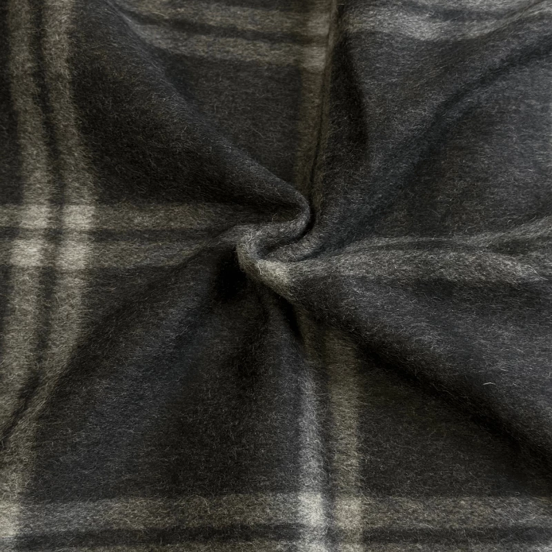 Velours de laine tissé-teint à carreaux - Anthracite et bordeaux vendu au  mètre