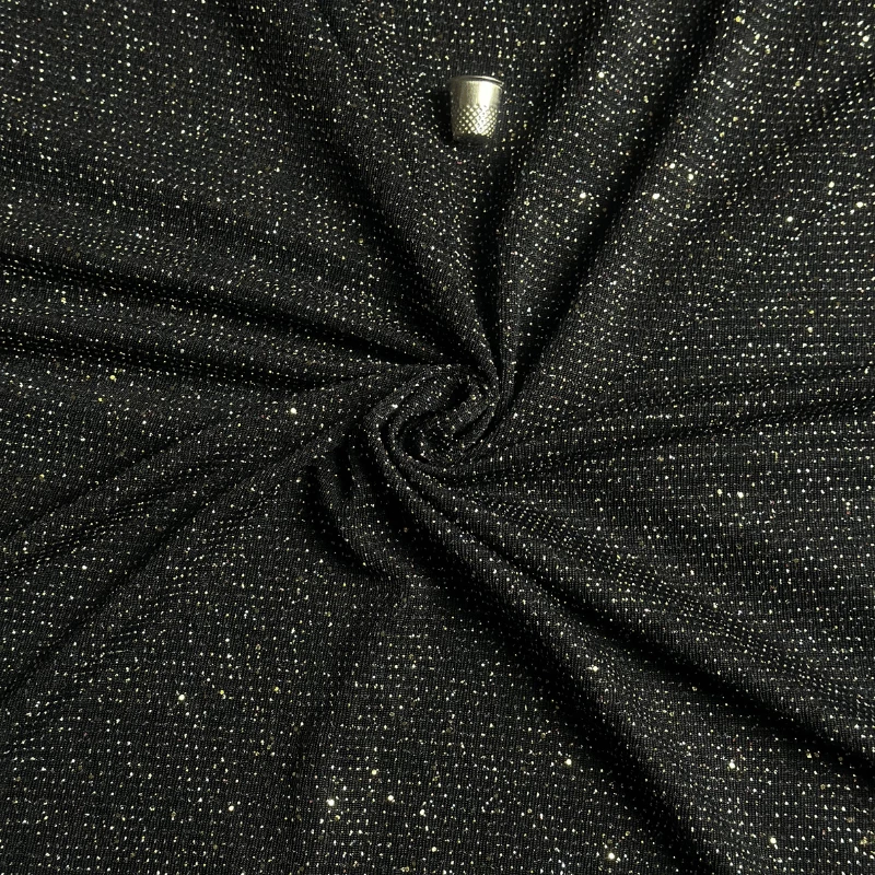 Coupon Tissu Maille Chinée Brillante Fond Noir