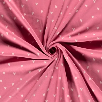 Tissu Sweat Polaire Alpine Rose avec Motif Cœurs