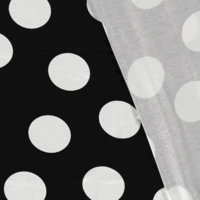 Tissu en jersey de viscose gros pois blanc sur fond noir - motif détaillé