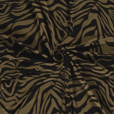 Tissu en jersey de viscose motif tigre taupe et noir - motif détaillé
