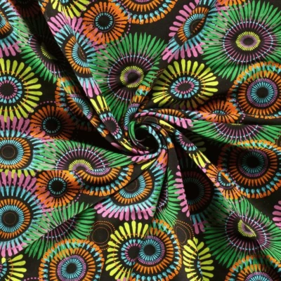 Tissu sweat molleton motifs circulaires multicolores