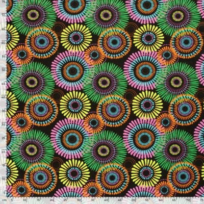 Tissu sweat molleton motifs circulaires multicolores en rouleau