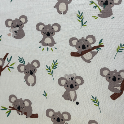 Gabardine de Coton Ludique : Imprimé de Koalas taupe pour des créations