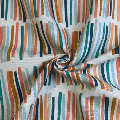 Gabardine de coton légère imprimée avec motif traits multicolores
