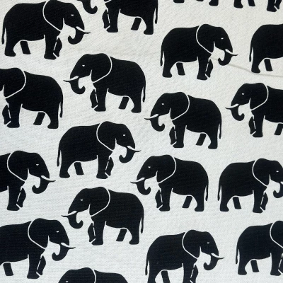 Gabardine Légère imprimée avec motif éléphant noir délicat pour accessoires
