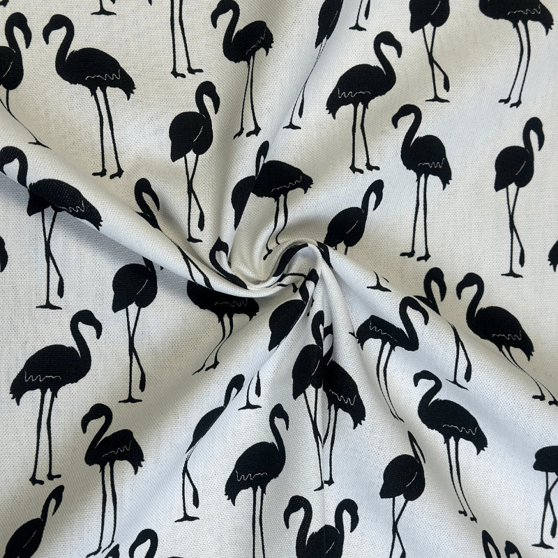 Tissu Gabardine Légère imprimée avec motif flamant noir