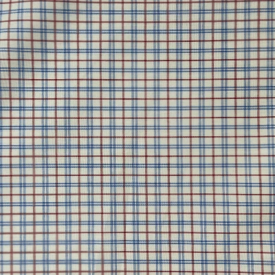 Tissu à carreaux bleus et marron sur fond écru pour chemises