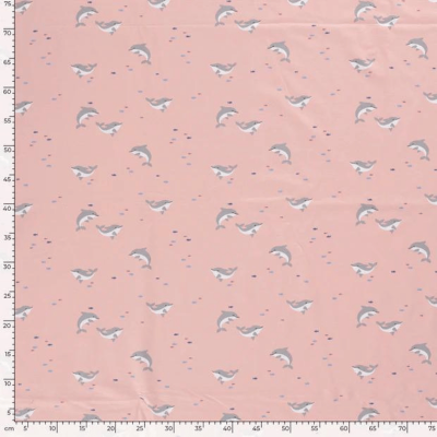 Tissu Saumon avec Motif Dauphins