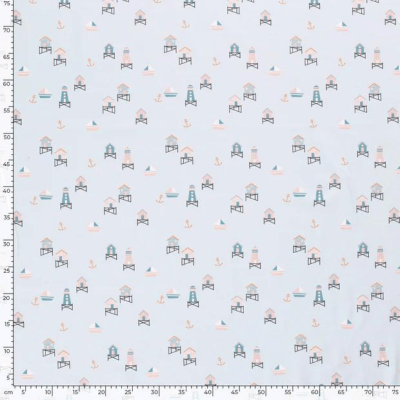 Tissu stretch enfant motif cabines de plage