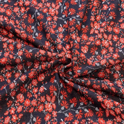 Tissu jacquard à motif floral rouge vif