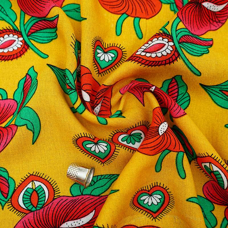 Fibranne Viscose Jaune à Motifs Floraux Luxueux