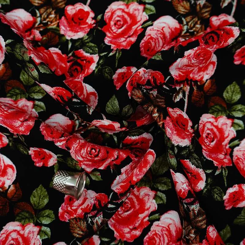 Tissu de fibranne viscose à motif de roses de haute qualité