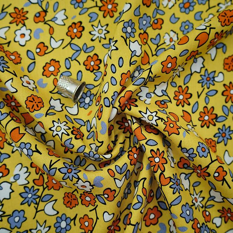 viscose à fleurs de haute qualité fond jaune pour robe