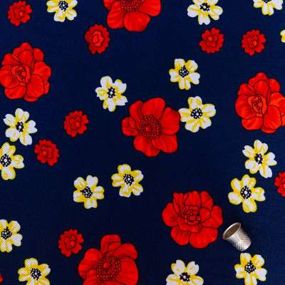 Twill de Viscose Floral Bleu Marine pour Robes