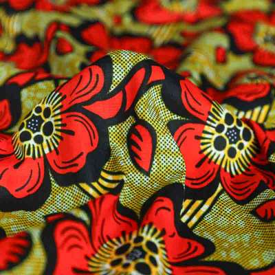 Tissu Wax Africain rouge avec motifs floraux