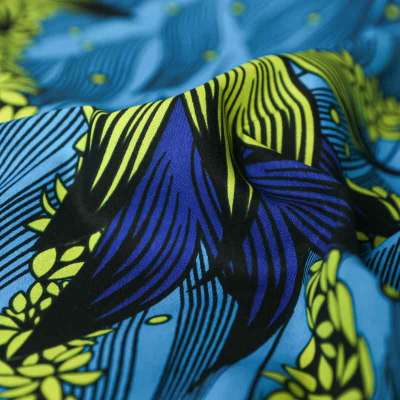 Tissu Wax Africain traditionnel avec motifs bleus et jaunes