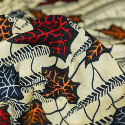 Tissu Wax Africain avec motifs de feuilles multicolores