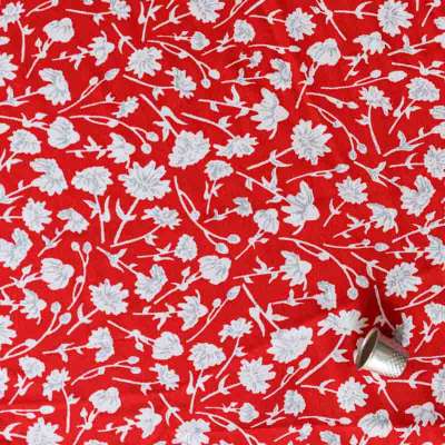 Tissu microfibre rouge imprimé floral blanc pour tenues féminines