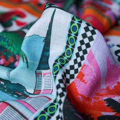 Tissu Lin Viscose "Summer Paradise" avec motifs tropicaux