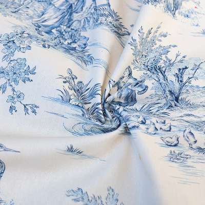 Toile de coton bleu avec motifs inspirés des scènes champêtres