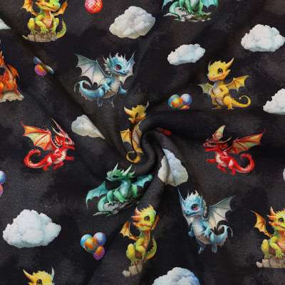 Tissu polaire enfant avec univers magique de dragons et nuages