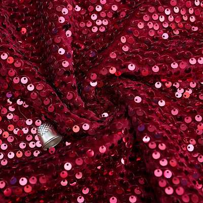 Tissu velours bordeaux à sequins lumineux, idéal pour les robes de soirée chics.