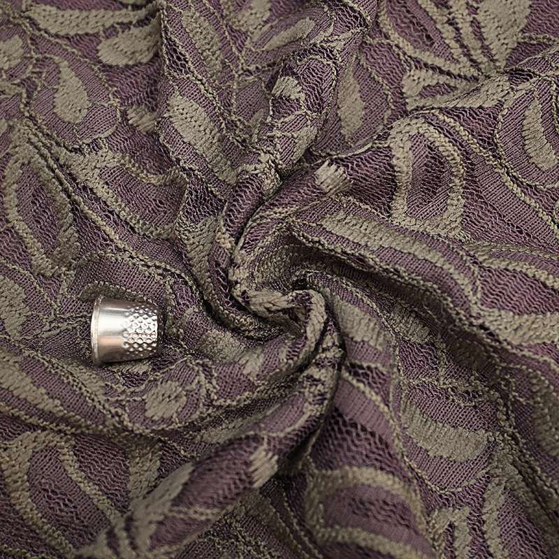 Tissu dentelle violet et olive, pour des créations féminines