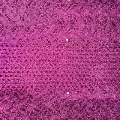 Tissu Broderie Anglaise magenta imprimé fleurs