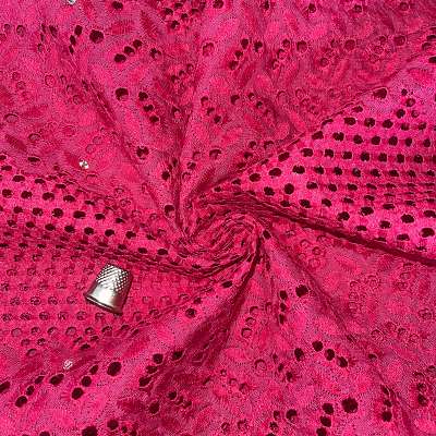 Tissu Broderie Anglaise fuchsia imprimé floral en coton léger