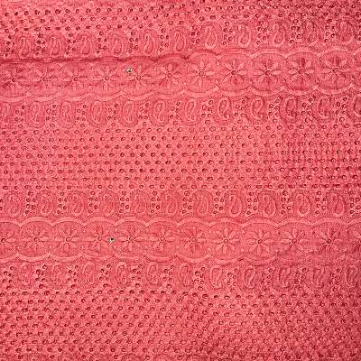 Tissu Broderie Anglaise corail fleuri pour des vêtements charmants