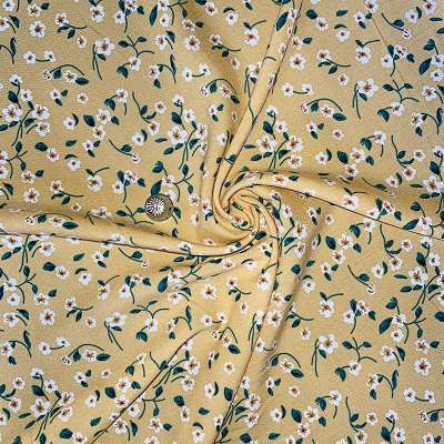 Tissu fibranne viscose jaune imprimé floral élégant