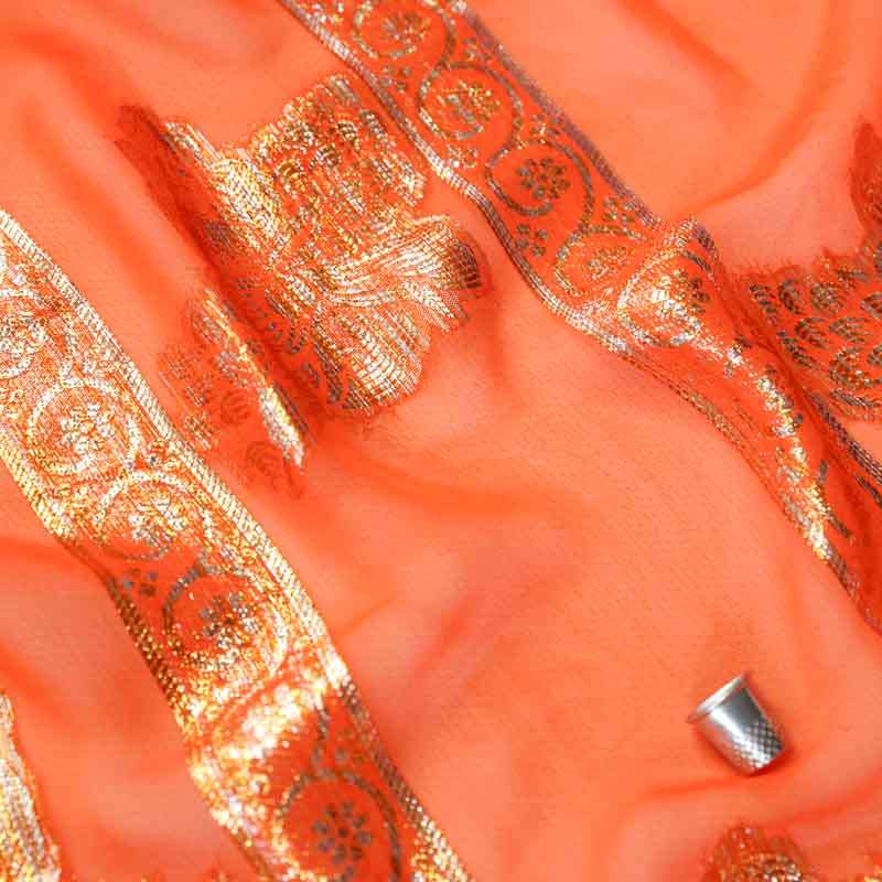 Mousseline Orange avec motif doré fluide et élégante