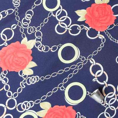 Tissu microfibre bleu marine avec motifs floraux