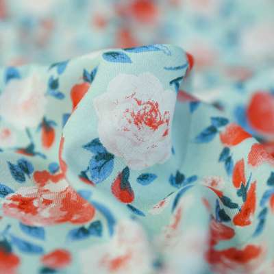 Tissu Fibranne Viscose Opaque Floral Corail & Blanc