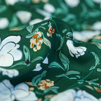 Fibranne Viscose Imprimée Floral Beige, Blanc & Vert