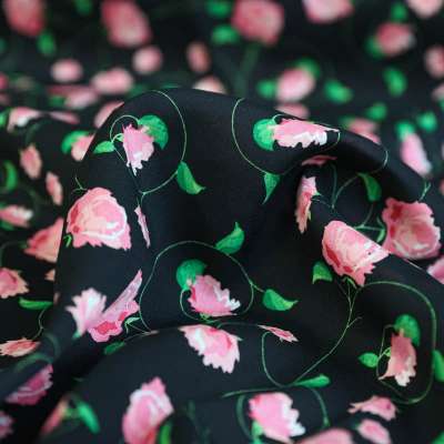 fibranne viscose floral haut de gamme noir et rose.