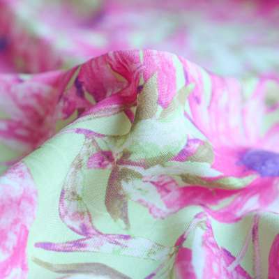 fibranne viscose imprimé floral aquarelle rose fuchsia