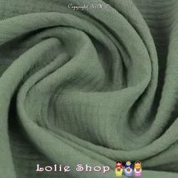 Tissu Double Gaze de Coton Uni Couleur Vert Lichen