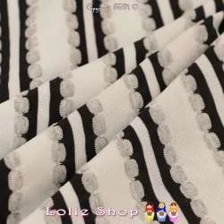 Jersey Polyester à Rayures Verticales RAVENNA Toucher texturé Pois Gaufrés , Grise blanches et Noir
